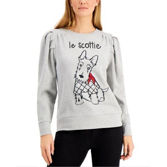 Charter Club Scottie Dog Sweatshirt Top Women's PETITE MEDIUM Gray Black Relaxed - Picture 10 of 10